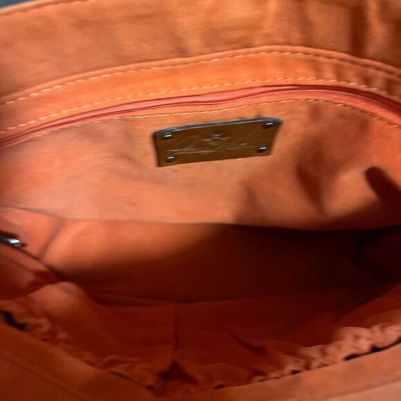 NWOT Patricia Nash “Broncos” Leather Zorita Tool Vibrant Orange Embossed Satchel - Picture 11 of 15